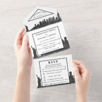 New York RSVP Watercolor Black Modern Wedding