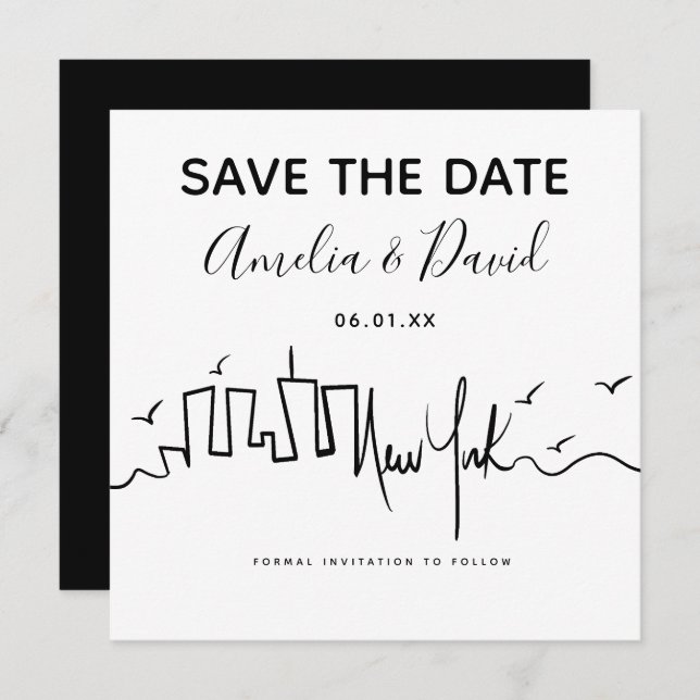 New York Script Drawing Save the Date (Front/Back)