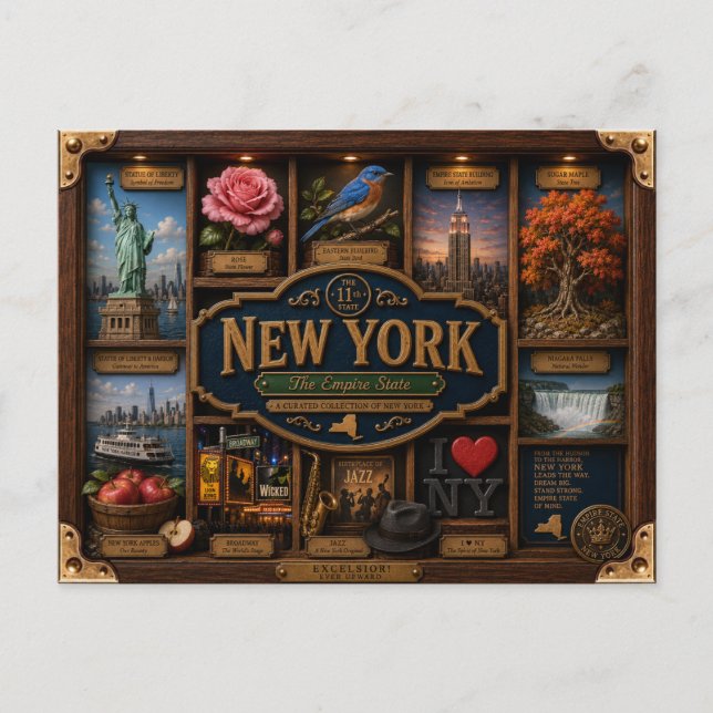 New York Shadow Box 3D Figurine State Postcard (Front)