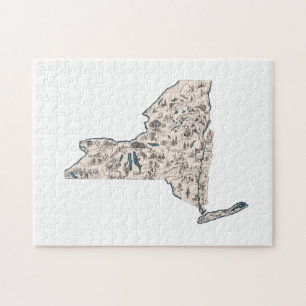 New York Shaped Vintage Picture Map Jigsaw Puzzle