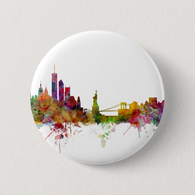New York Skyline 2 Inch Round Button (Front)