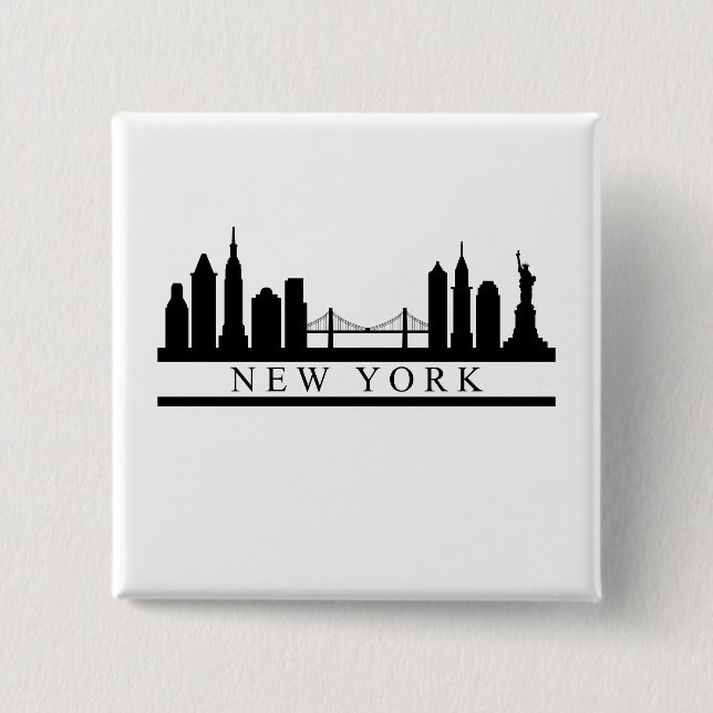 New York Skyline 2 Inch Square Button (Front)