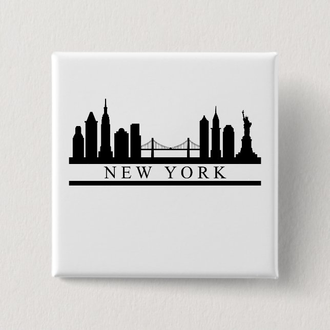 New York Skyline 2 Inch Square Button (Front)