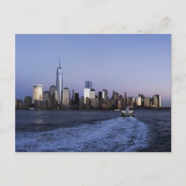New York Skyline at dusk with ferry boat Postcard (Front)