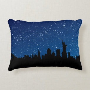New York, Skyline at Night Decorative Pillow