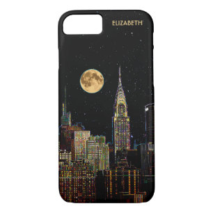 New York Skyline At Night With Full Moon Case-Mate iPhone Case
