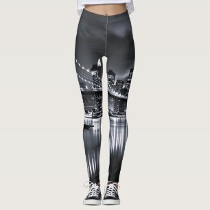 New York Skyline Brooklyn Bridge Monochrome Night Leggings