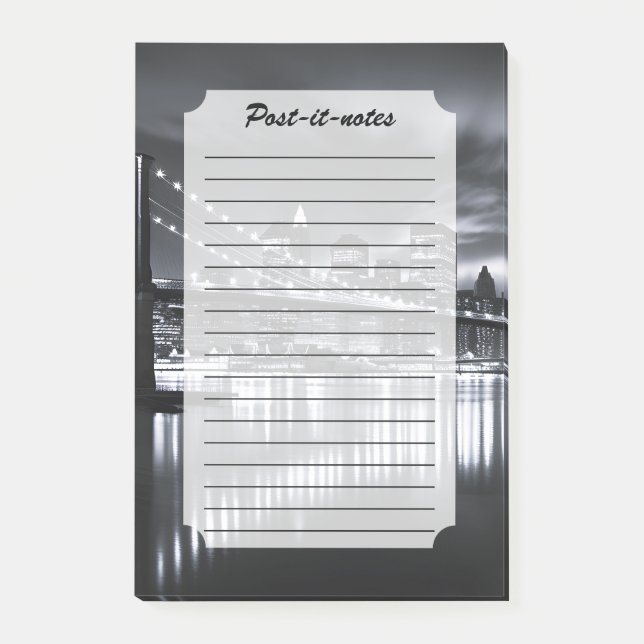 New York Skyline Brooklyn Bridge Monochrome Night Post-it Notes (Front)