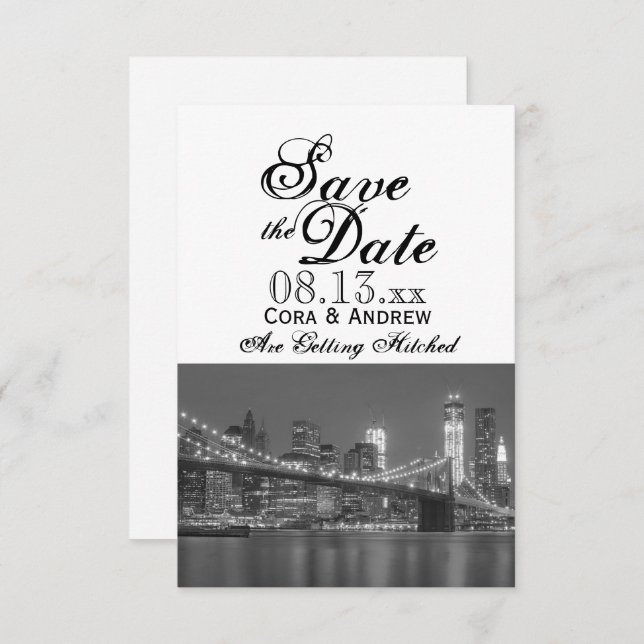 New York Skyline Brooklyn Wedding Save the Date Invitation (Front/Back)