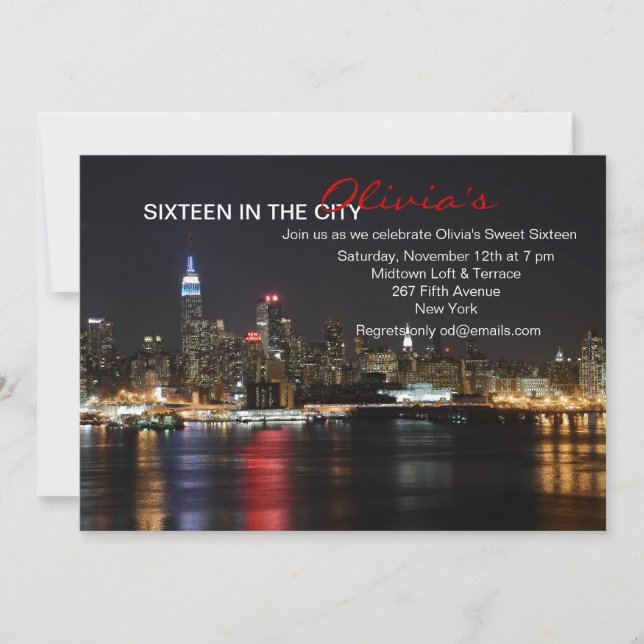 New York Skyline by Night Invitation (Front)
