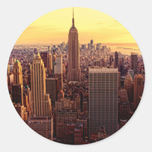 New York skyline city with Empire State Classic Round Sticker