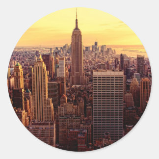 New York skyline city with Empire State Classic Round Sticker