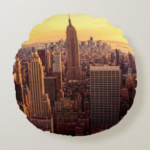 New York skyline city with Empire State Round Pillow