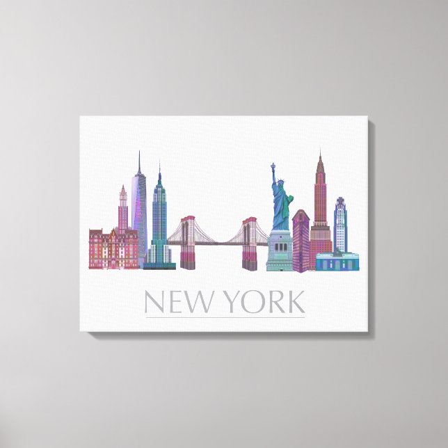 New York Skyline Coloured Buildings Canvas Print (Front)