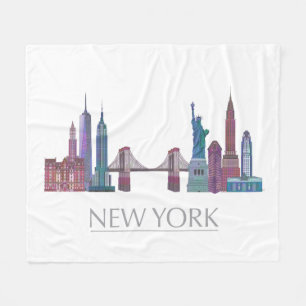 New York Skyline Coloured Buildings Fleece Blanket