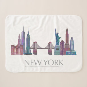 New York Skyline Coloured Buildings Sherpa Blanket