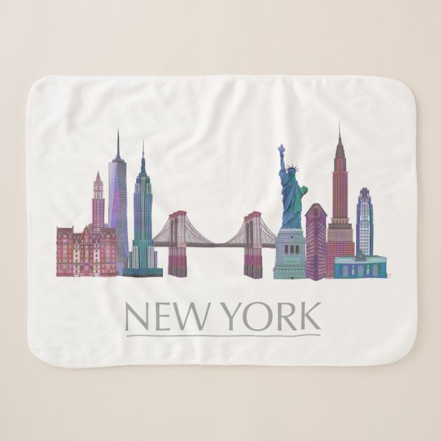 New York Skyline Coloured Buildings Sherpa Blanket (Front (Horizontal))