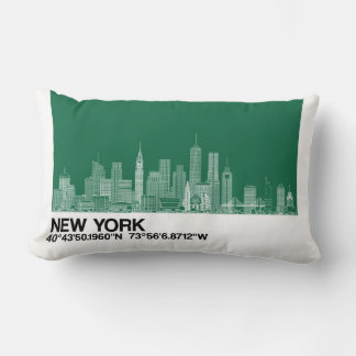 New York Skyline + Coordinates in Green Cushion