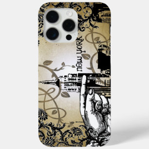 New York Skyline Damask Burnt Vines coque iphone