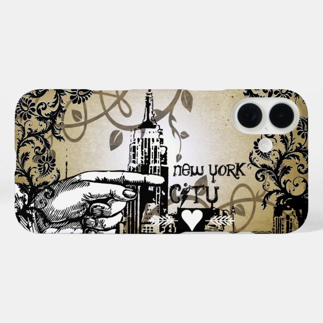 New York Skyline Damask Burnt Vines coque iphone (Verso (horizontal))