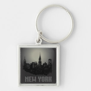 New York Skyline Downtown Build Monogram Key Chain