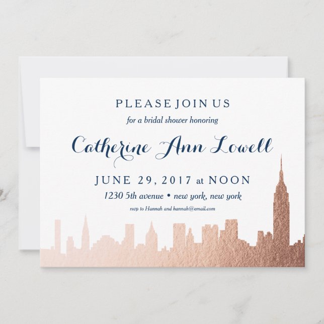 New York Skyline Faux Rose Gold Bridal Shower Invitation (Front)