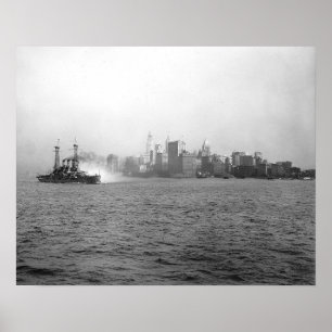 New York Skyline from Harbor, 1920. Vintage Photo Poster