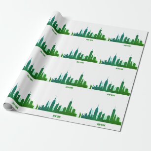 New York Skyline Green Big Apple Modern City Wrapping Paper