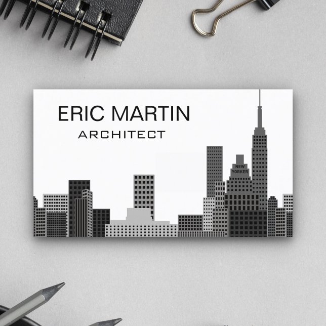 New York Skyline Grey Modern Architecture Business Card (Creator Uploaded)