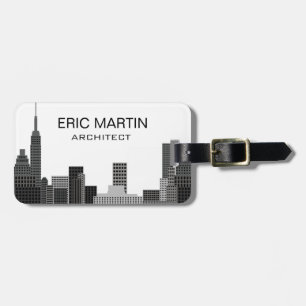 New York Skyline Grey Modern Personalized Name Luggage Tag