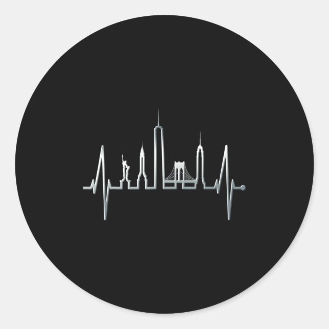 New York Skyline Heartbeat Love Statue Of Liberty  Classic Round Sticker (Front)