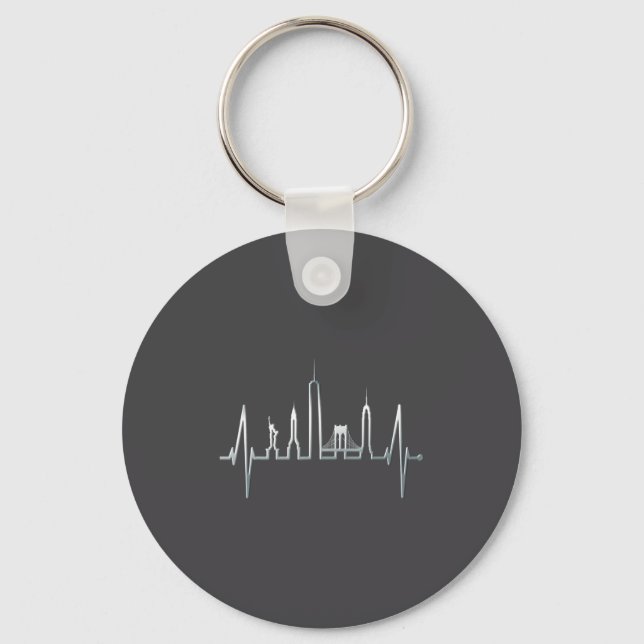 New York Skyline Heartbeat Love Statue Of Liberty  Keychain (Front)