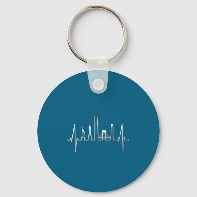 New York Skyline Heartbeat Love Statue Of Liberty  Keychain (Front)