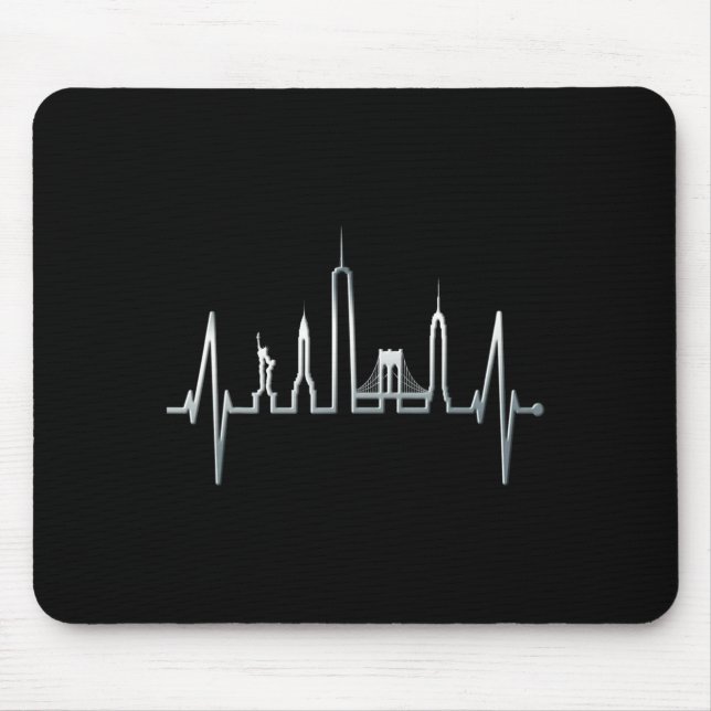 New York Skyline Heartbeat Love Statue Of Liberty  Mouse Pad (Front)