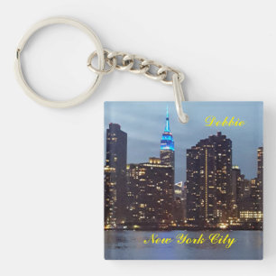 NEW YORK SKYLINE IN BLUE  CUSTOM KEYCHAIN
