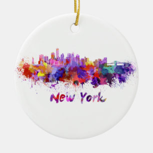 New York skyline in watercolor Ceramic Ornament
