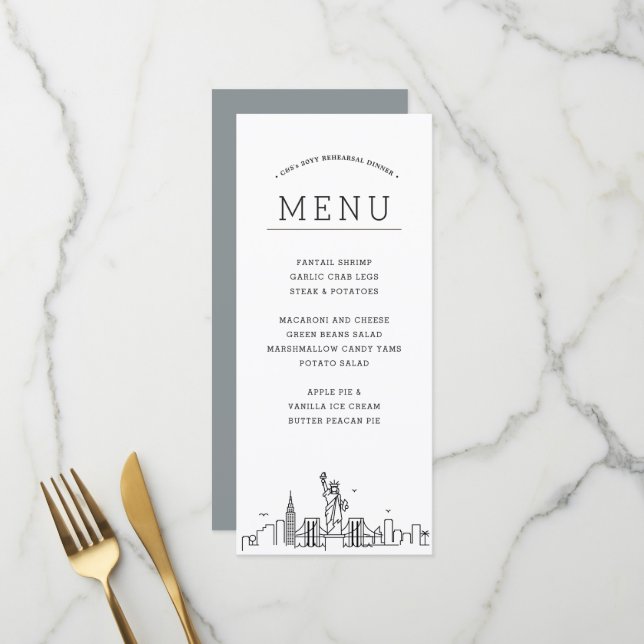 New York Skyline | Menu Dîner mariage (Devant/Arrière en situation)
