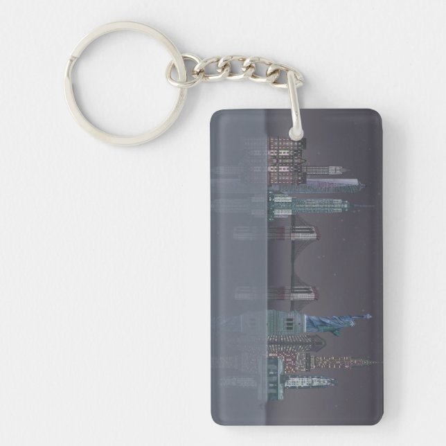 New York Skyline Night Reflections Keychain (Front)