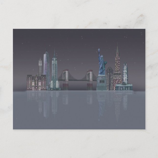 New York Skyline Night Reflections Postcard (Front)