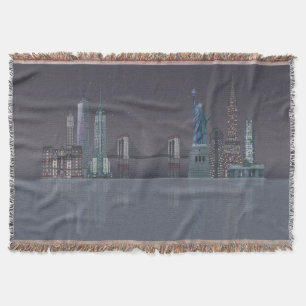 New York Skyline Night Reflections Throw Blanket