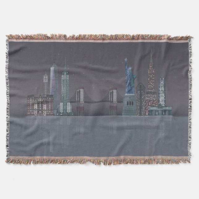 New York Skyline Night Reflections Throw Blanket (Front)