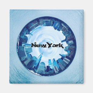 new york skyline of skyscrapers in round magnet