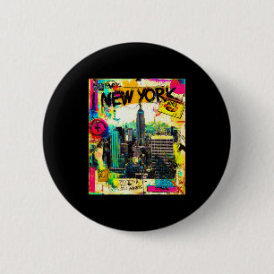 New york skyline punk grunge vintage retro graffit 2 inch round button