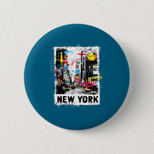 New york skyline punk grunge vintage retro graffit 2 inch round button