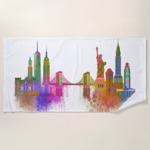 New York Skyline - Rainbow Beach Towel