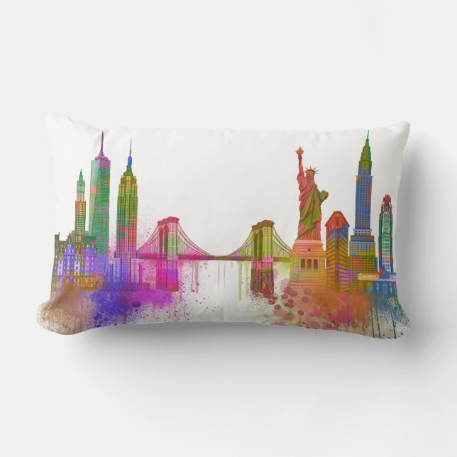 New York Skyline - Rainbow Lumbar Pillow (Front)