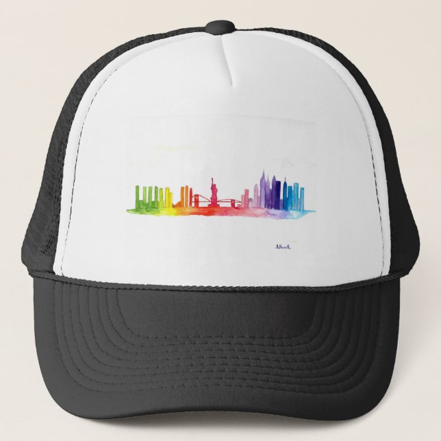 New York skyline Rainbow NYC Colourful USA Trucker Hat (Front)