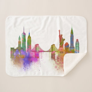 New York Skyline - Rainbow Sherpa Blanket