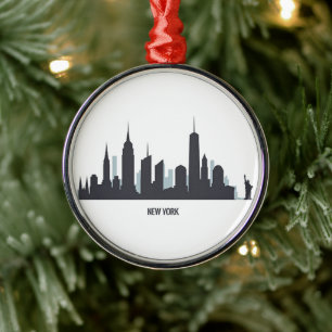 New York Skyline Silhouette Black Elegant American Metal Ornament
