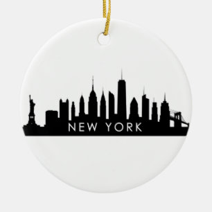 New York Skyline Silhouette Black Elegant Script Ceramic Ornament